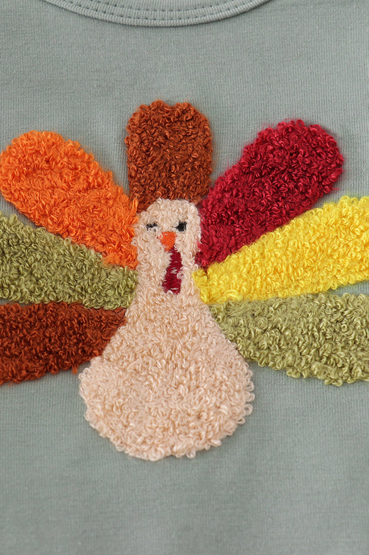 Sage Bubble with Ruffle and French Knot Turkey
