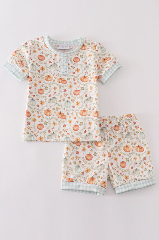 Green pumpkin print shorts set
