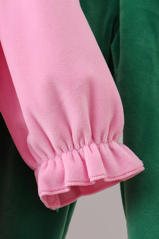 Pink Nutcracker Embroidery Velvet Ruffle Pants Set