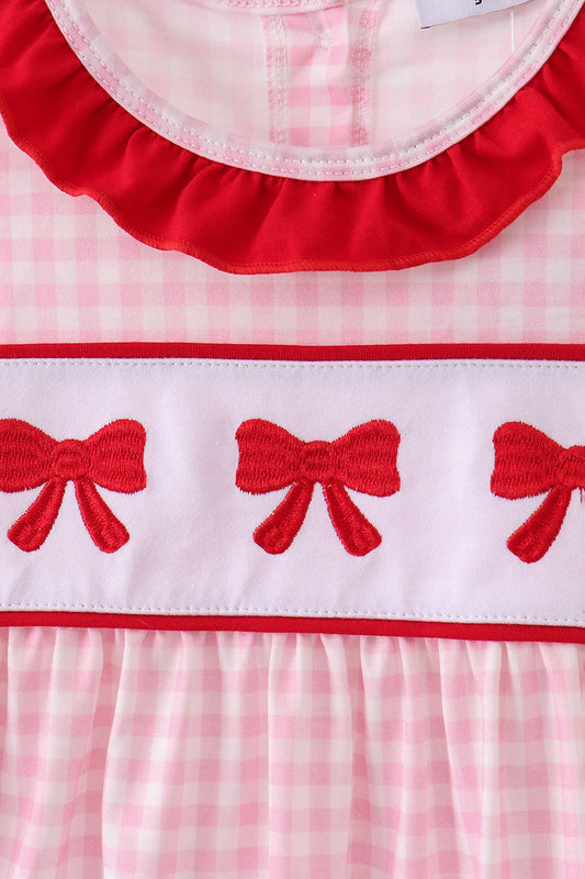 White and Pink Gingham Ruffle Bow Dress
