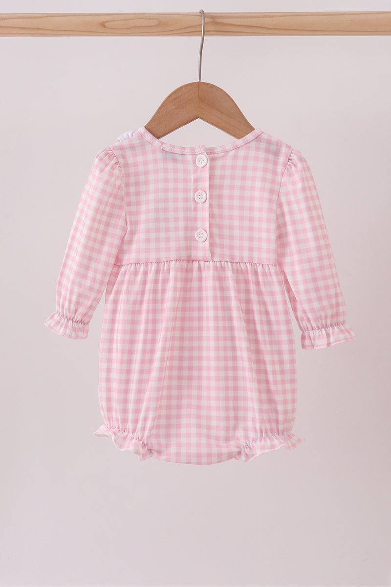 White and Pink Gingham bubble with Santa Claus Applique