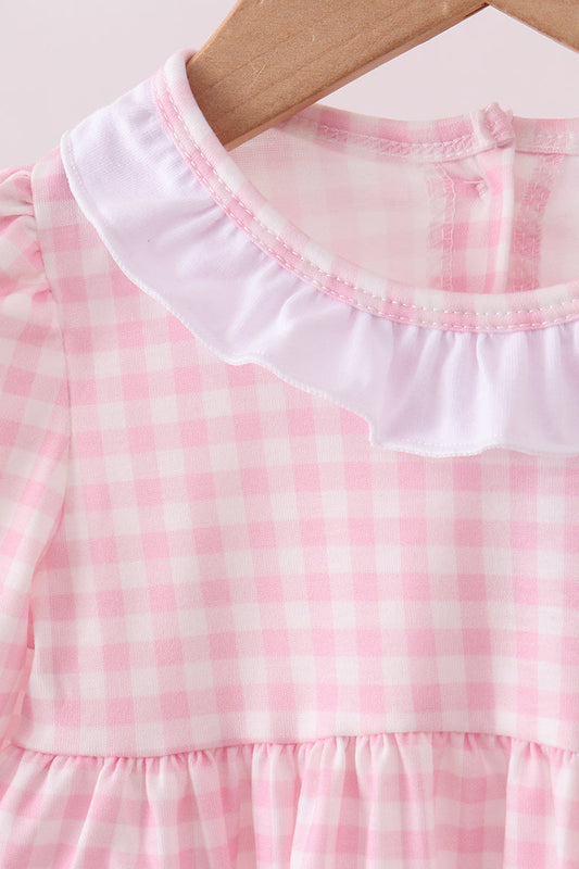 White and Pink Gingham Bloomer Set with Santa Claus Applique
