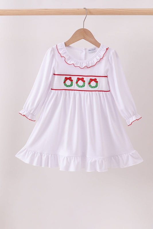 White Smocked Wreath Dress