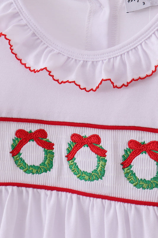 White Smocked Wreath Dress