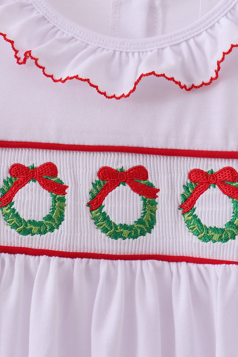 Smocked White Wreath Ruffle Pants Set