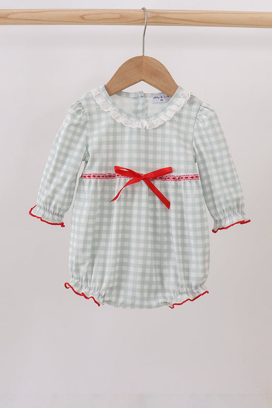 Sage and White Gingham Bubble with Ribbon
