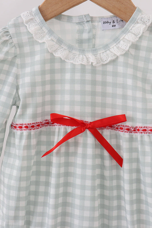 Sage and White Gingham Bubble with Ribbon