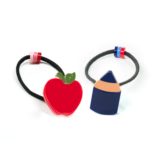 Navy Pencil and Apple Hair Ties