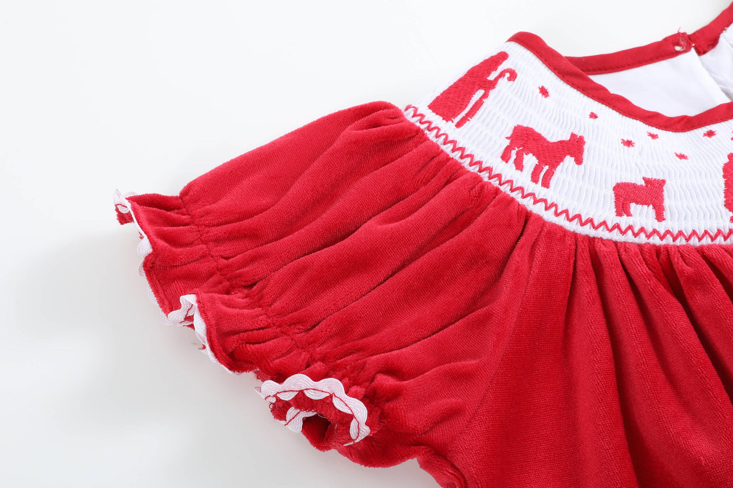 Red Nativity Smocked Bishop Dress