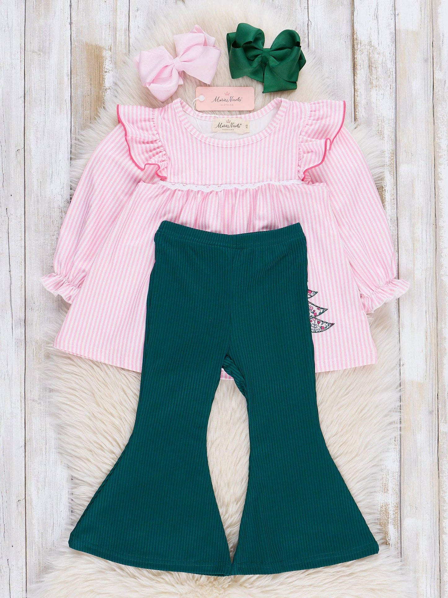 Pink Stripes & Embroidered Tree Outfit