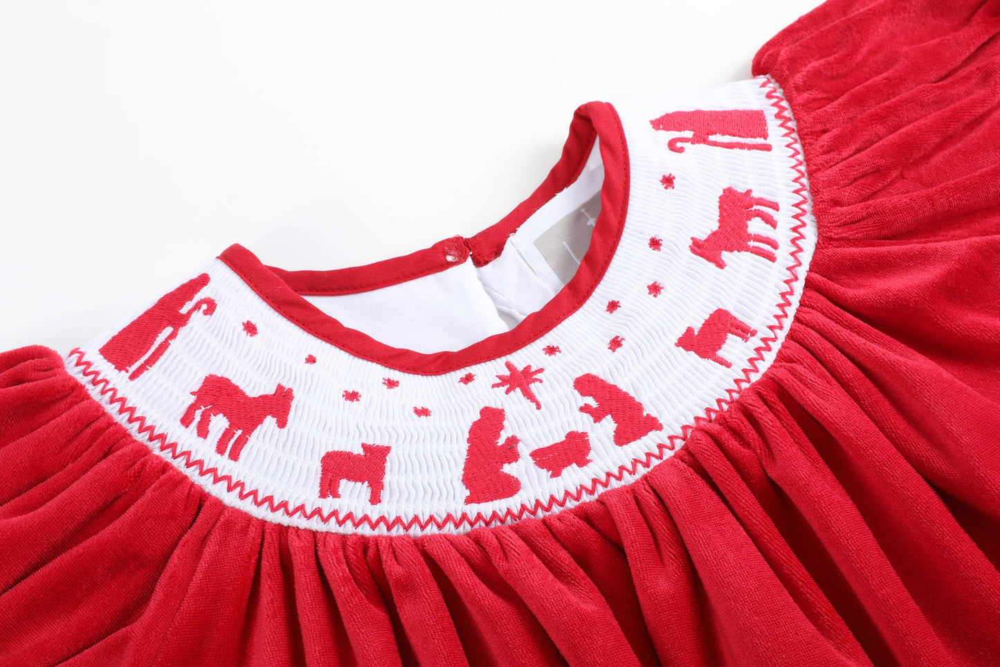 Red Nativity Smocked Bishop Dress