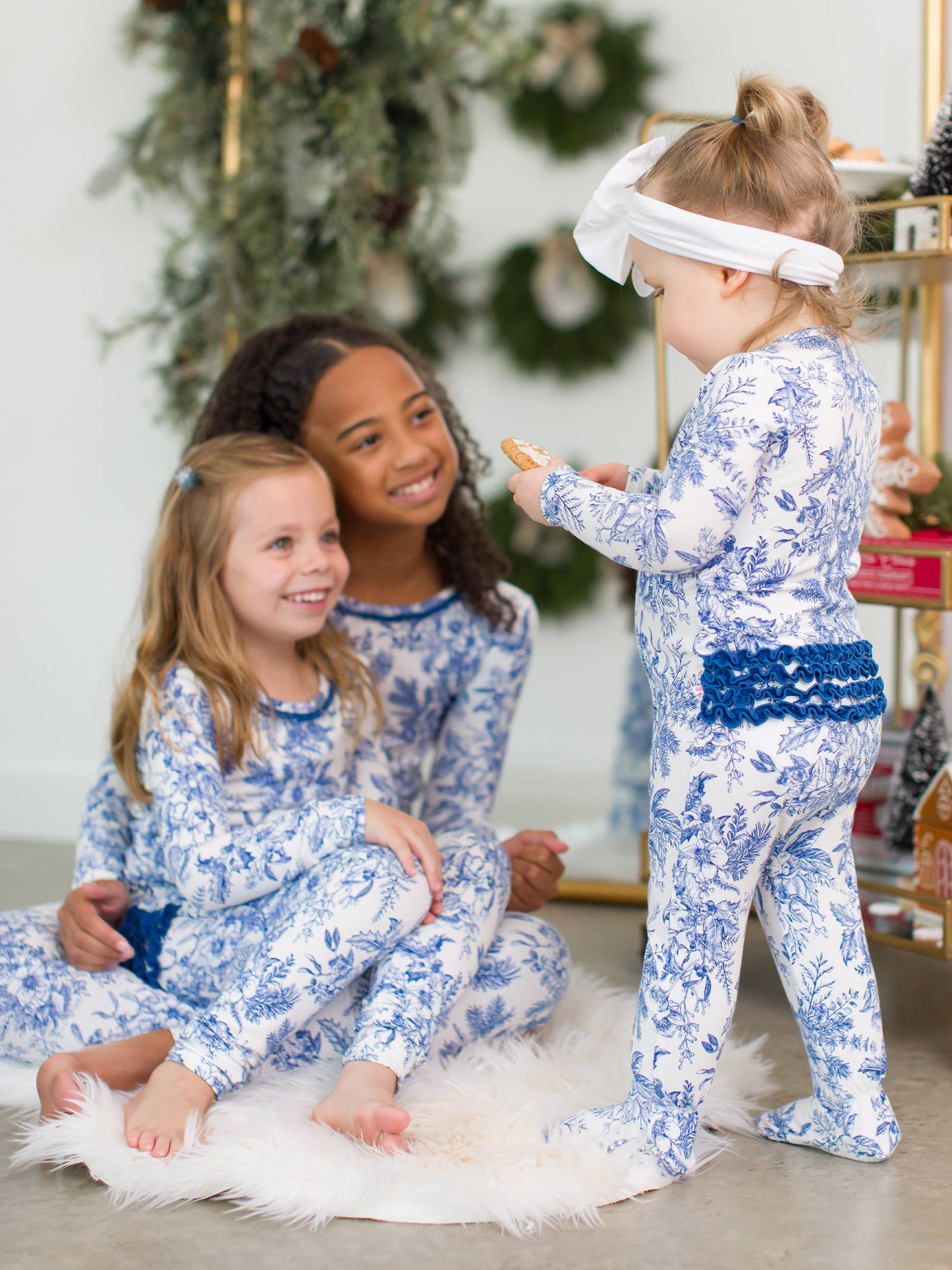 Girl Winter Bliss Toile Modal Ruffle Pajama Set