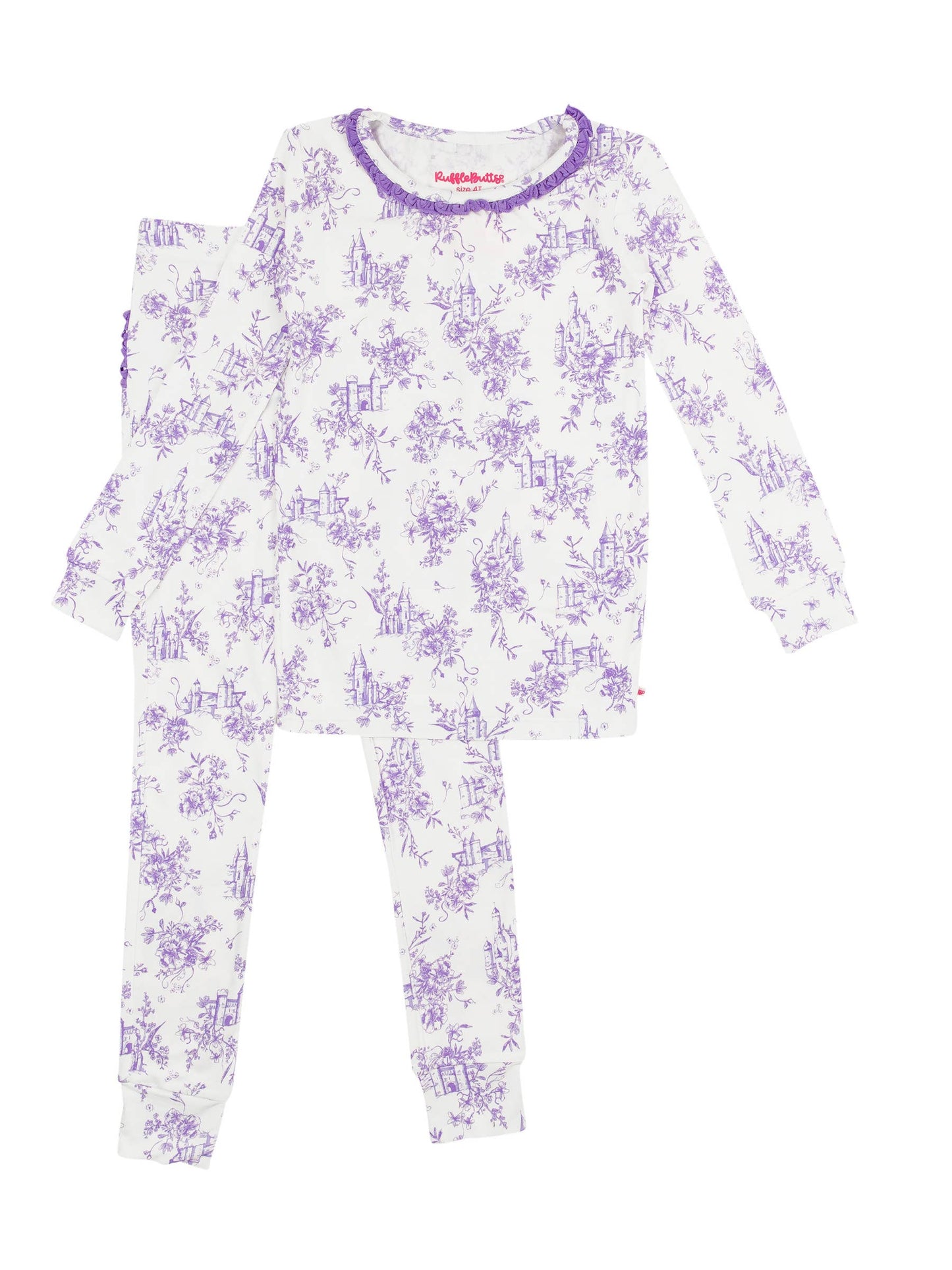 Girl Princess Castle Toile Ruffle Pajama Set