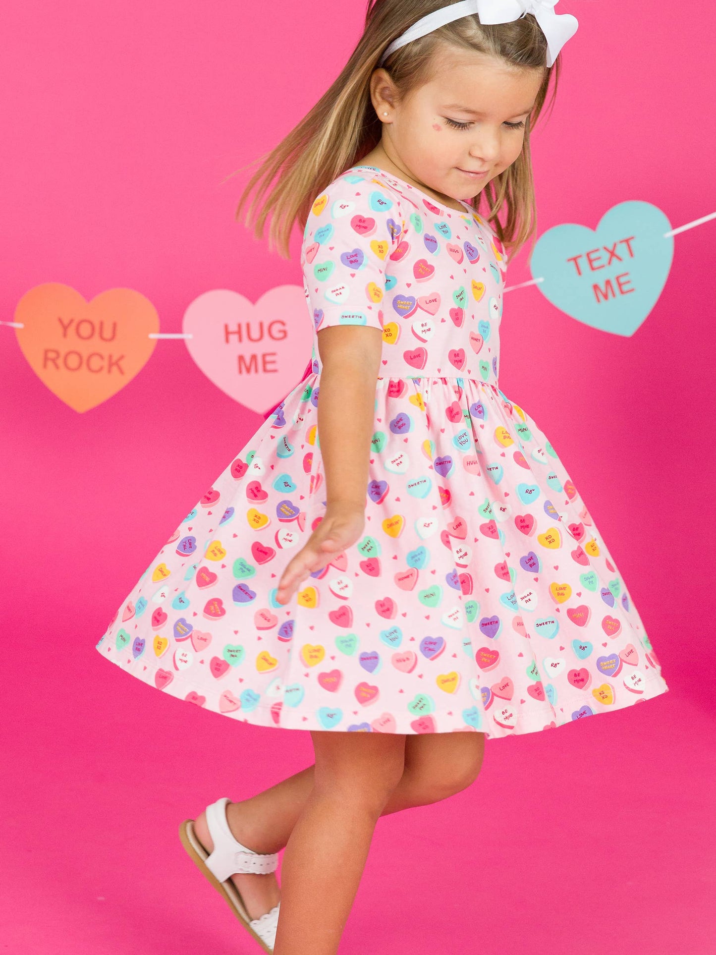 Girls Be My Valentine Short Sleeve Knit Twirl Dress