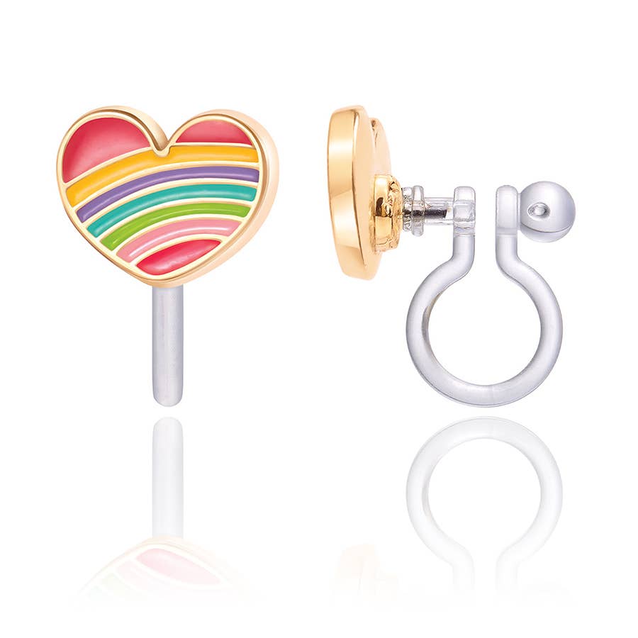 CLIP ON Cutie Earrings - Rainbow Heart