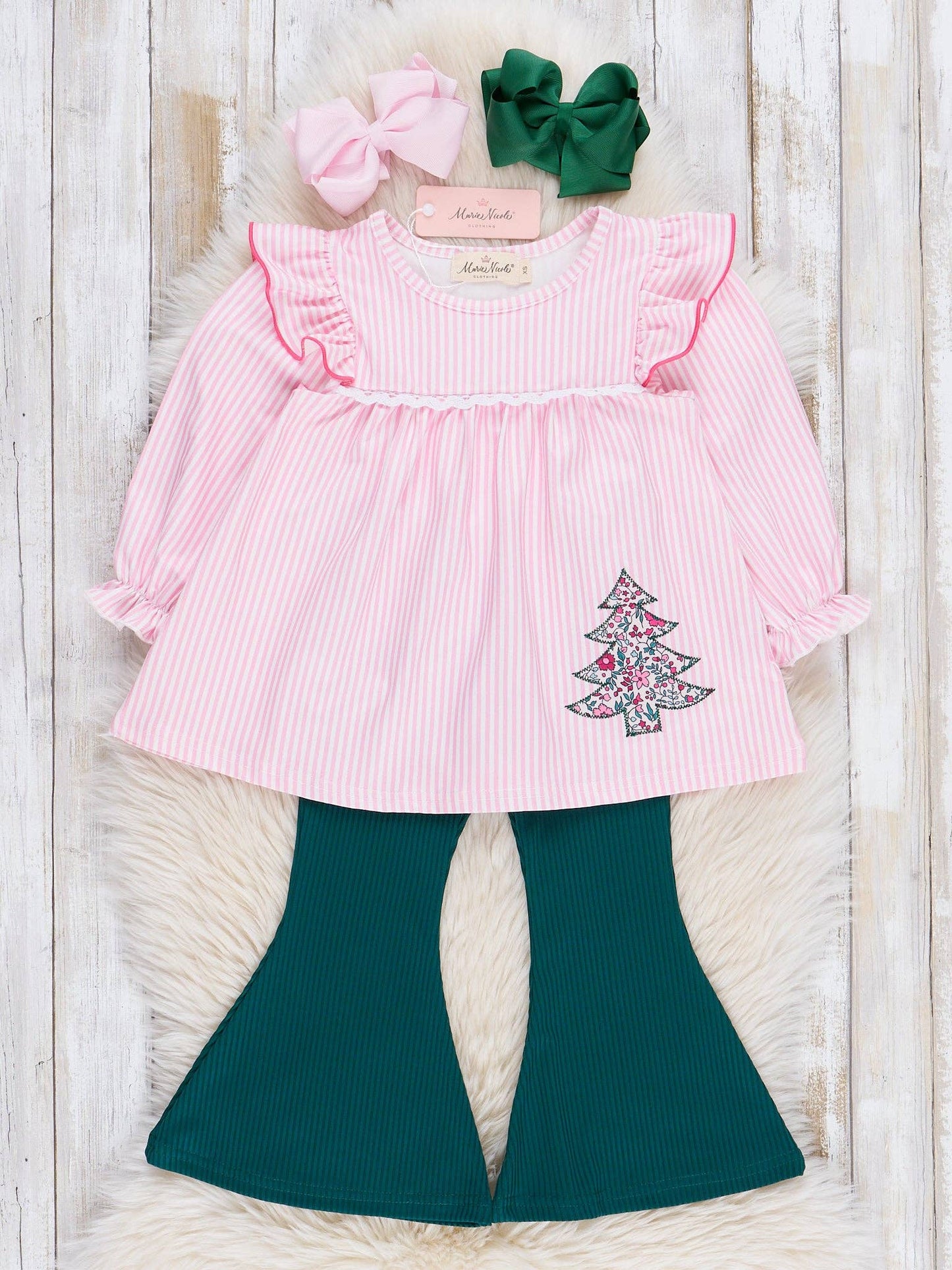 Pink Stripes & Embroidered Tree Outfit