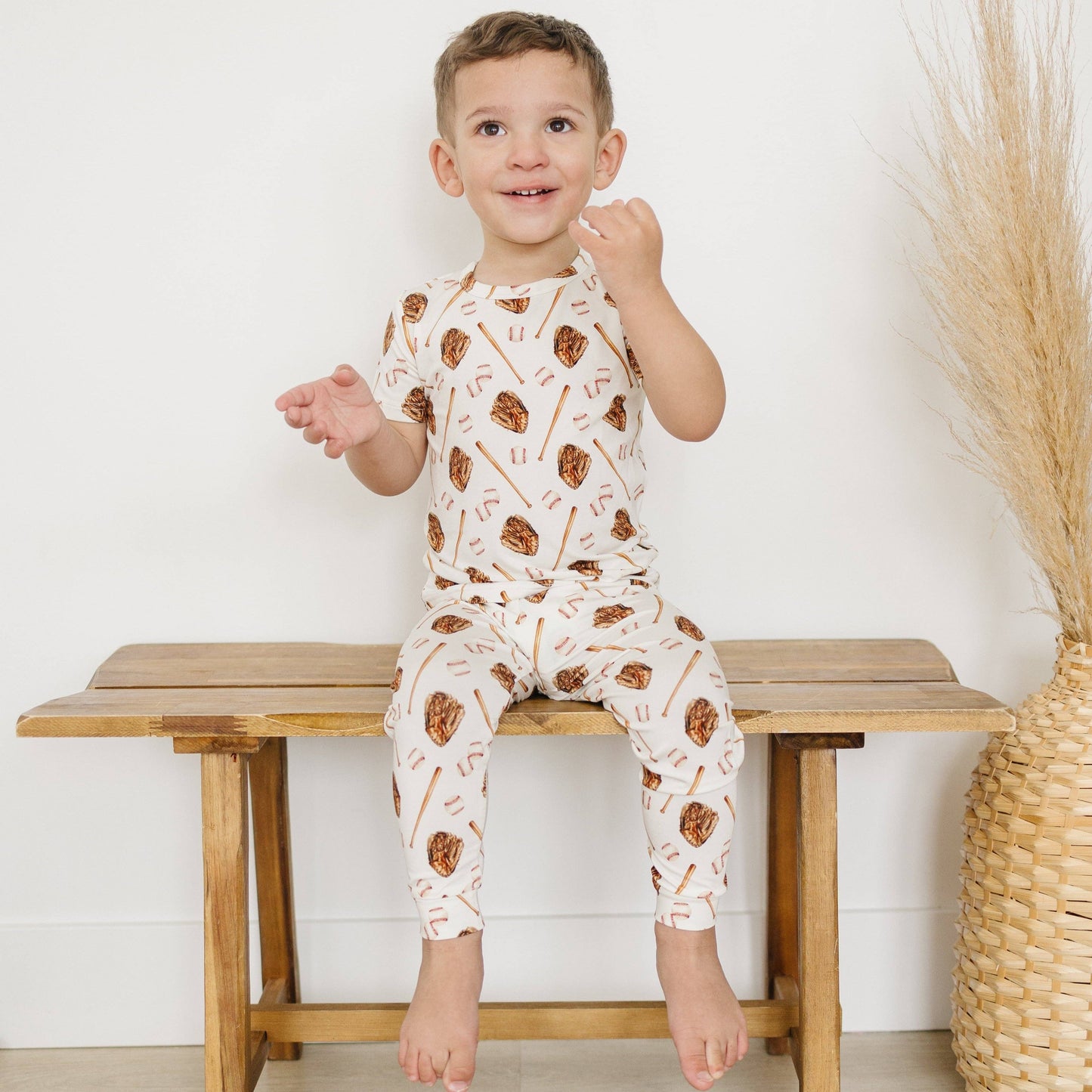 Baseball Print 2pc Bamboo Pajamas -  Fall Kids Toddler PJs